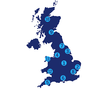 Map showing numbered locations of UK Freeports.