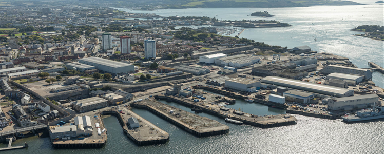 View from above of Plymouth South Yard, showing docks and facilities at Plymouth and South Devon Freeport.